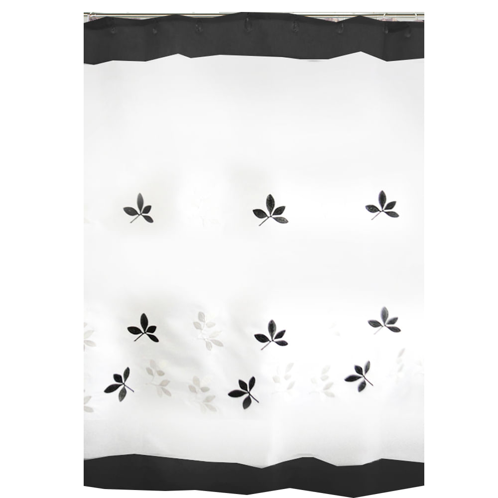 Cortina de Baño chenille bordada luxery palma blanco y negro