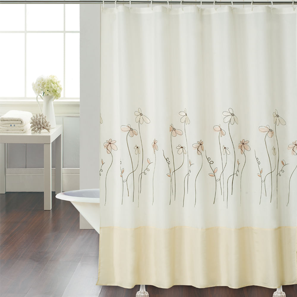 Cortina de Baño chenille bordada Luxery alma natural beige