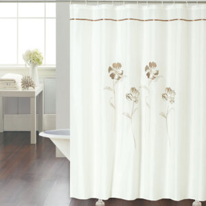 Cortina de Baño chenille bordada Luxery Azalea flower marron