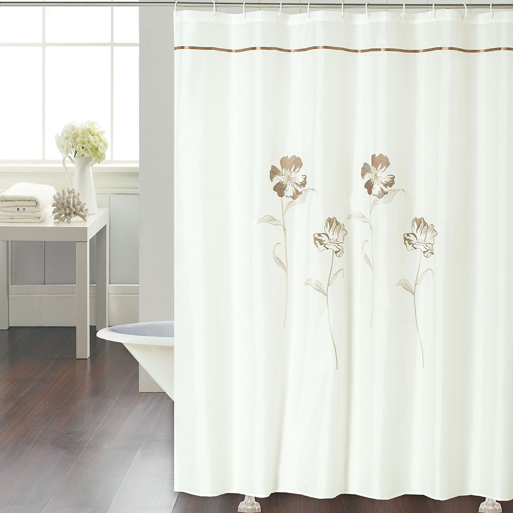 Cortina de Baño chenille bordada Luxery Azalea flower marron