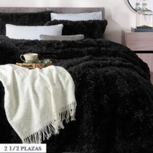 Acolchado Kit de 3 piezas de flannel pelo largo king size negro